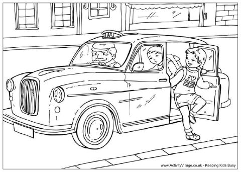 London black cab colouring page, London colouring page
