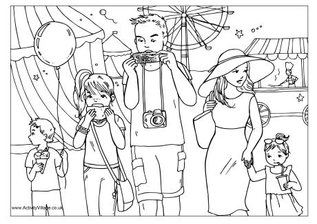 At the funfair colouring page