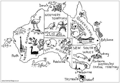 Australia map colouring page