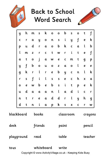 Back to school word search