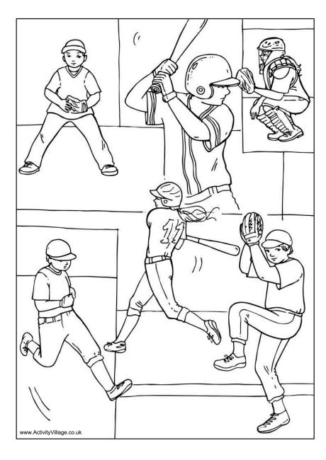 Baseball collage colouring page
