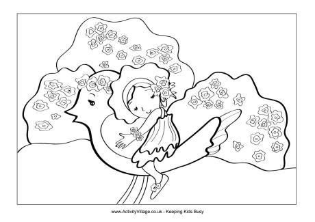 Bird and fairy colouring page