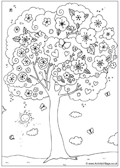 Blossom tree colouring page