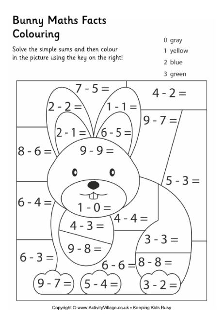 Bunny maths facts colouring page