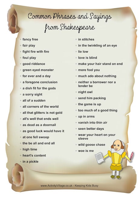 Common phrases and sayings from Shakespeare