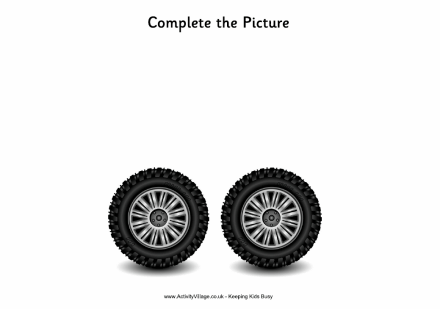 Complete The Picture printable with Monster truck wheels