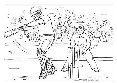 Cricket match colouring page