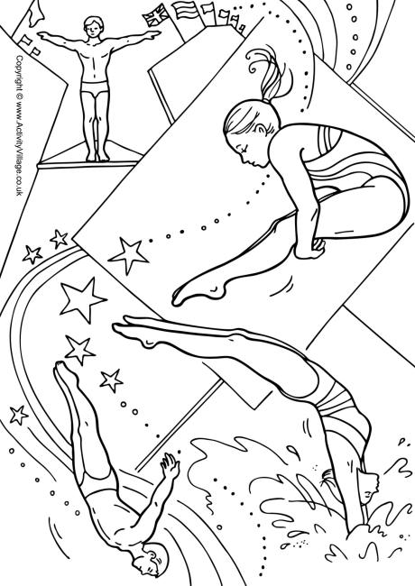 Diving collage colouring page