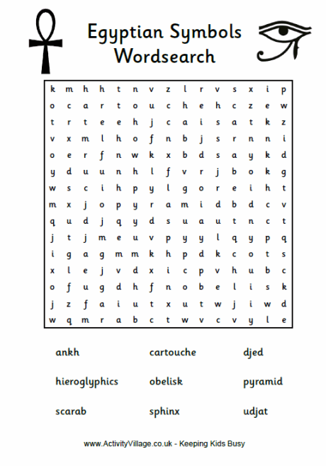 Egyptian Symbols Word Search Puzzle For Kids
