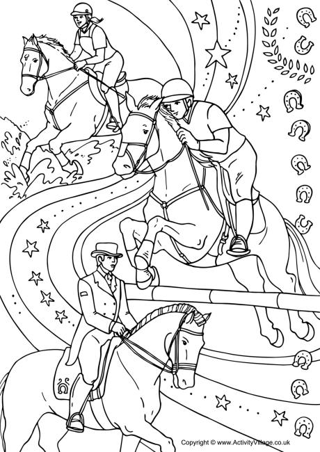 Equestrian collage colouring page