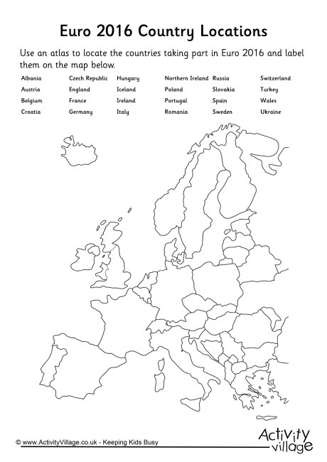 Euro 2016 Country Locations Worksheet