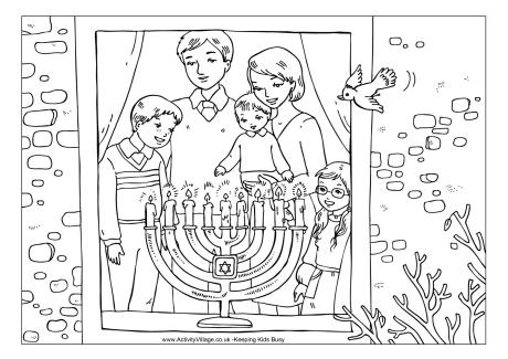 Family menorah colouring page