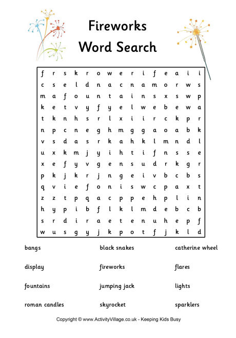 Fireworks Word Search