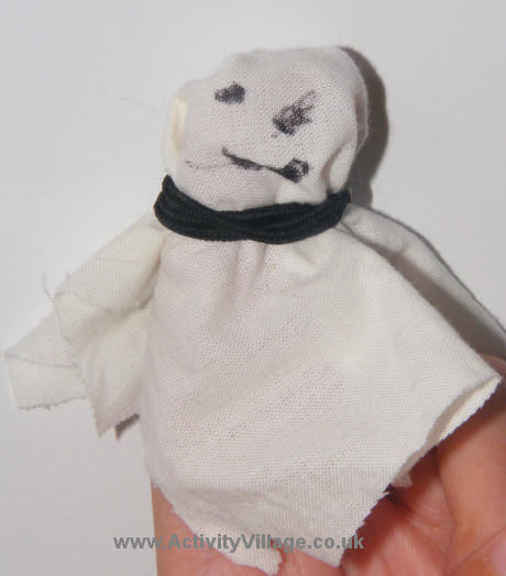 Ghost glove puppet, Halloween craft for kids from ActiivtyVillage.co.uk
