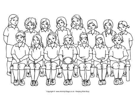 Girls rugby team colouring page