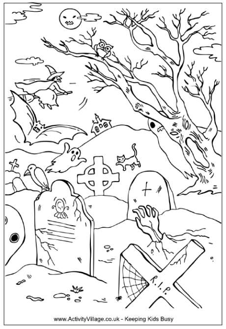 halloween scenery coloring pages - photo #38