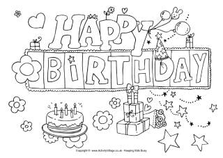 Birthday colouring pages