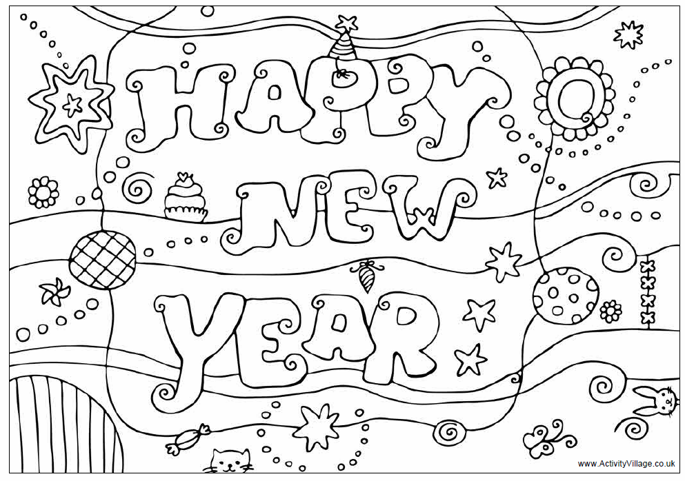 Happy New Year Colouring Design   Colouring Pages for Kids