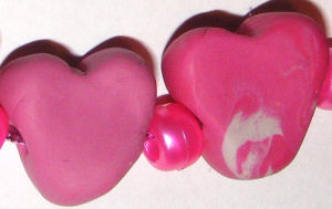 Our heart beads, made using polymer clay