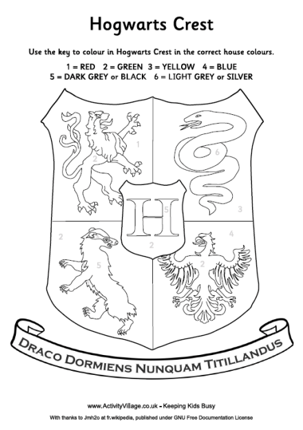 Hogwarts crest colour by number