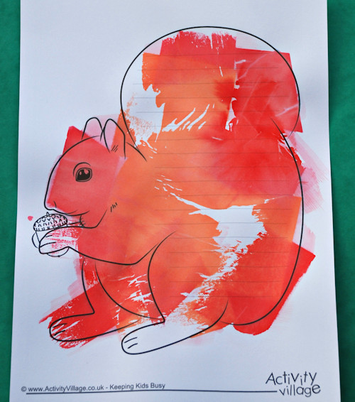 Squirrel template with tissue paper bleed appllied