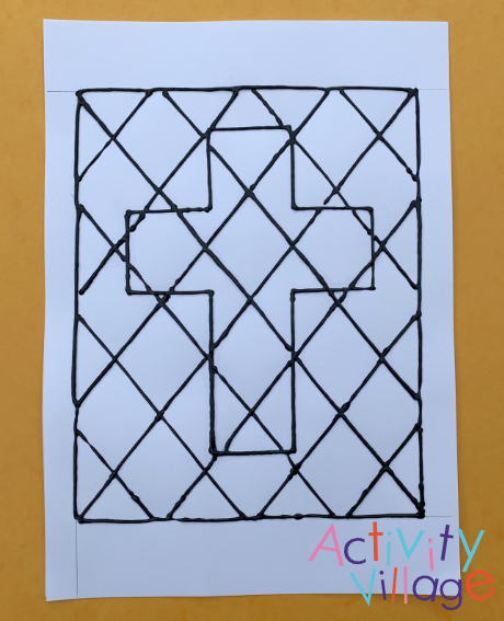 A finished outline with simple diagonal stained glass panels