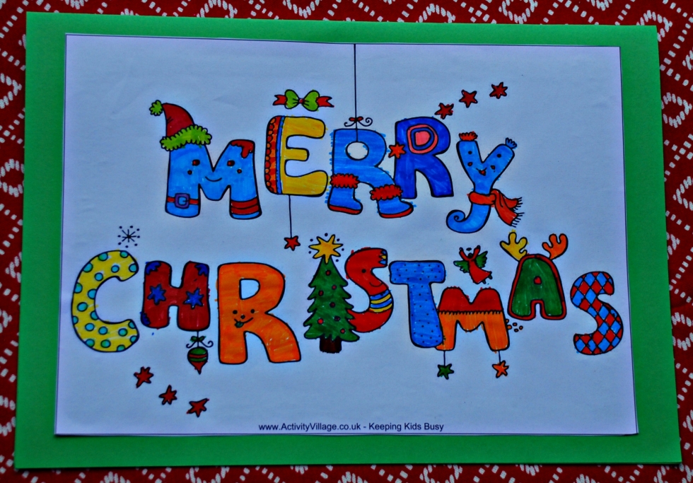 Supersized Merry Christmas card using our colouring page