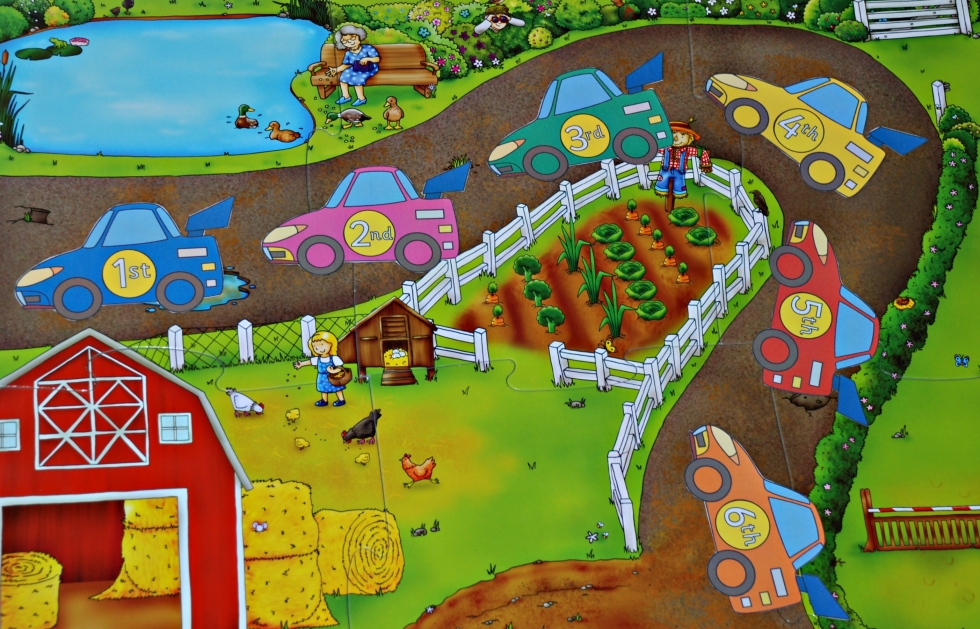 Using our ordinal number racing car cards with existing toys like this farm road puzzle
