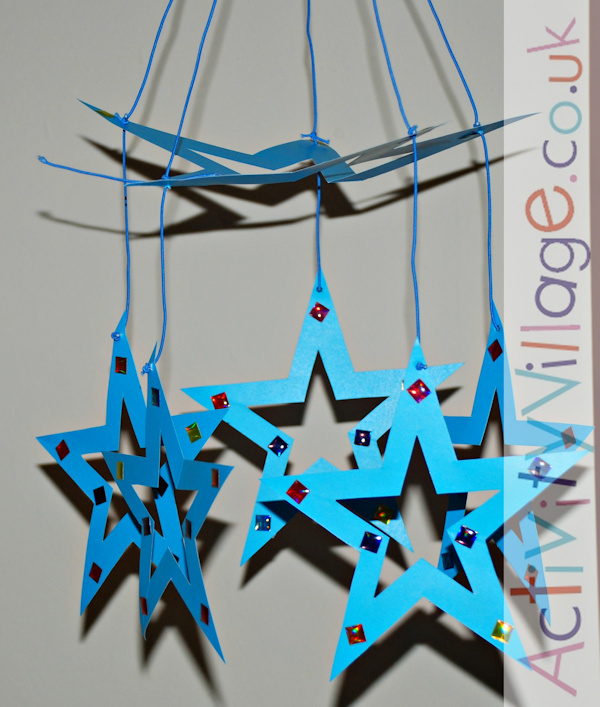 Our blue star mobile hanging up