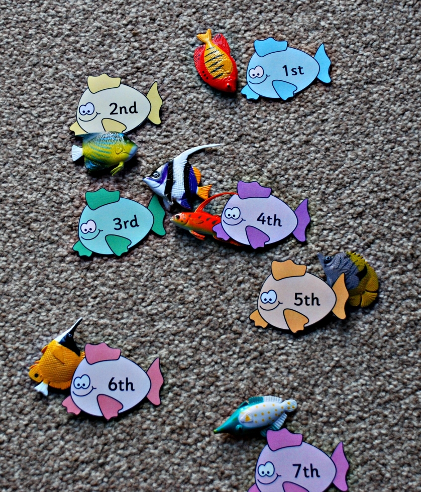 Fish ordinal number cards matched to fish counters