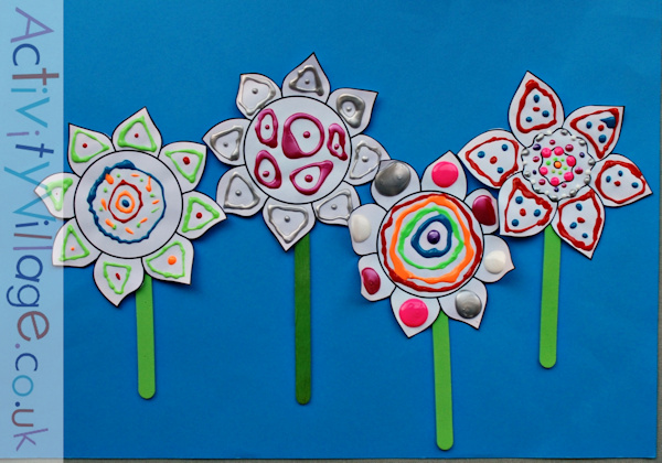 Puffy paint flowers with craft stick stems