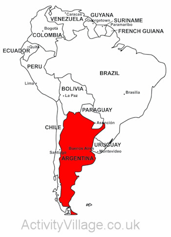 Argentina on a map of South America