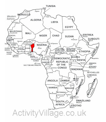 Benin on map of Africa