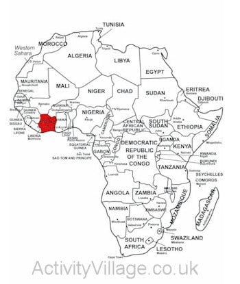 Cote d'Ivoire on map of Africa