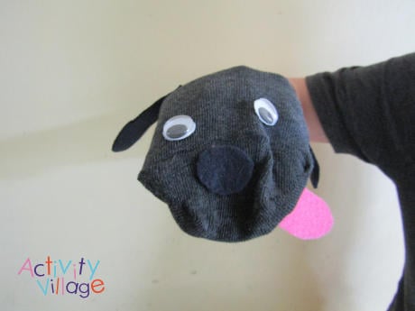 Dog sock puppet in action!