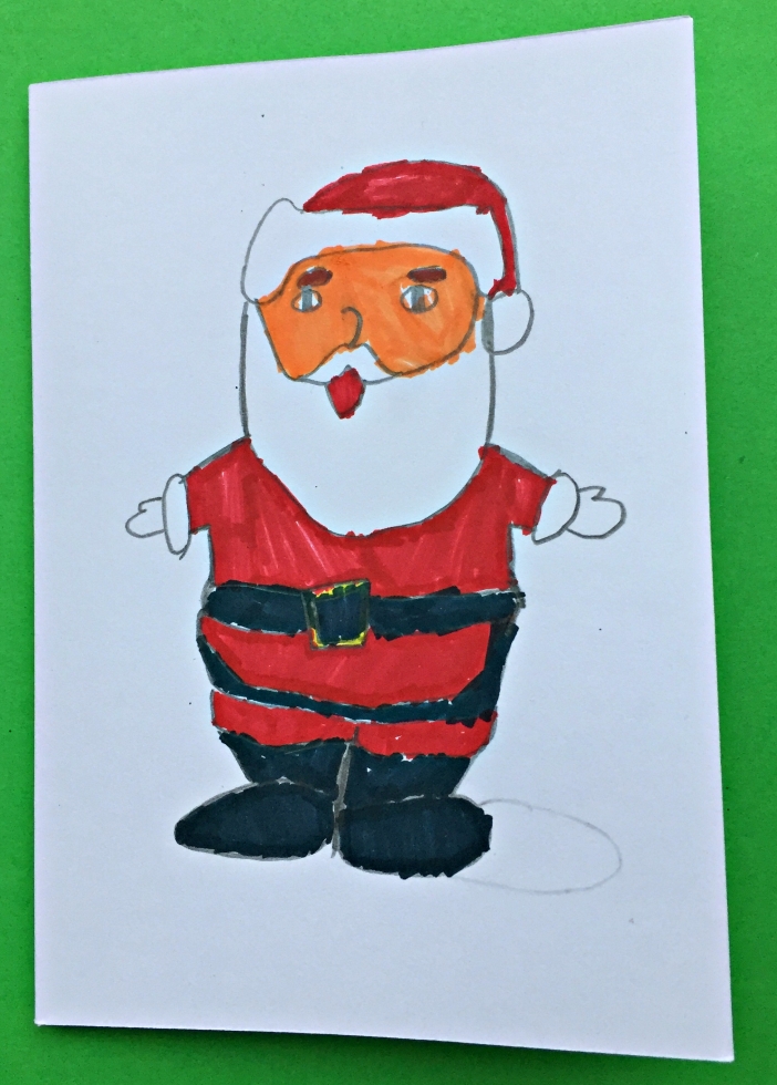 One of her finished Father Christmas cards