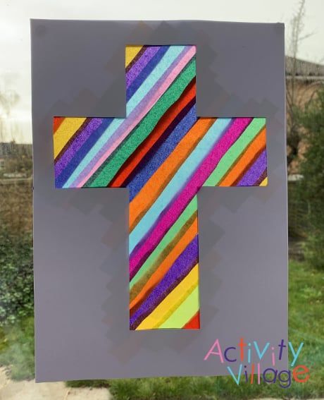 Favourite tissue paper cross - so colourful!