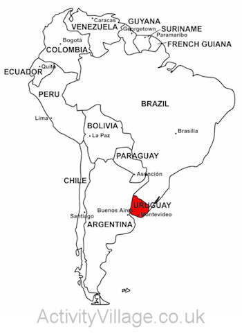 Uruguay on map of South America