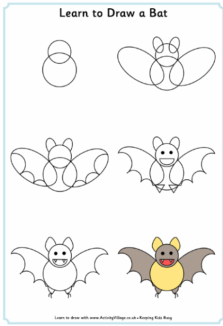 Learn to draw a bat printable for kids