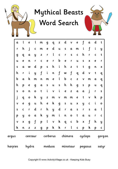 Mythical Greek Beasts Word Search