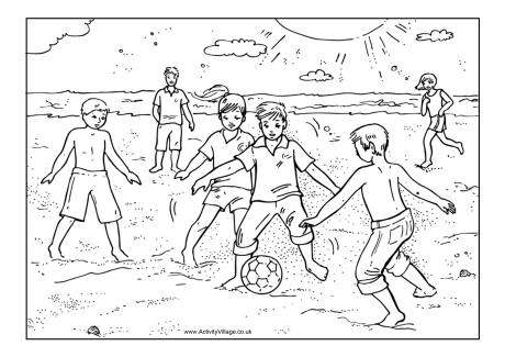 Playing beach soccer colouring page