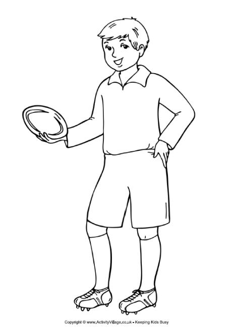 Rugby boy colouring page