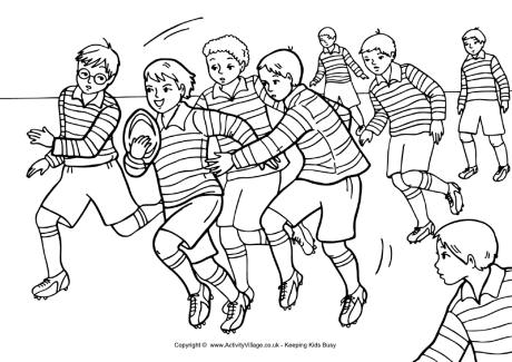 Rugby match colouring page