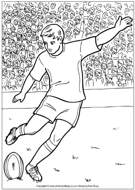 Rugby colouring page, rugby player colouring page, rugby kick