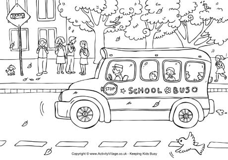 School bus colouring page