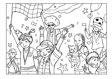 Soccer supporters colouring page