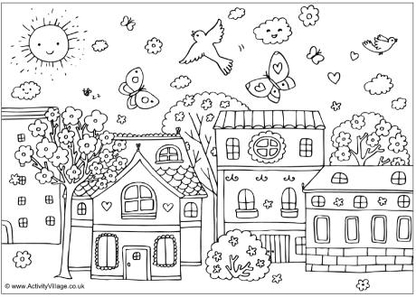 Spring street colouring page