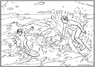 Surfing colouring page