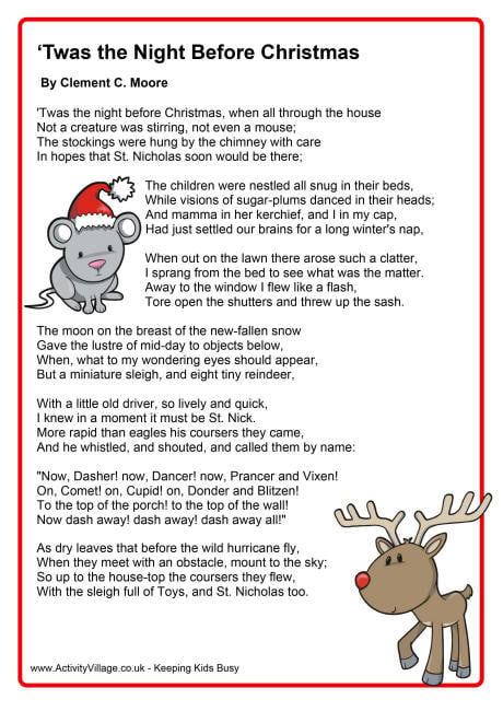 Twas The Night Before Christmas Lyrics Poem | New Calendar Template ...