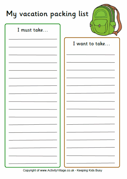 blank packing list